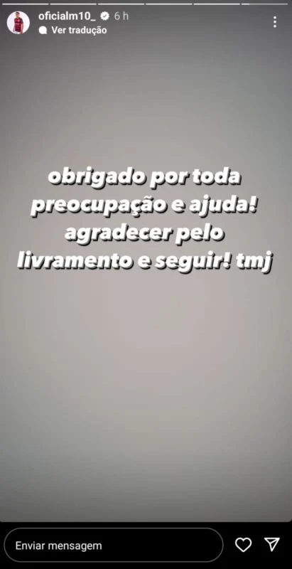 Print de Matheus Gonçalves, do Flamengo, sobre o assalto - Metrópoles